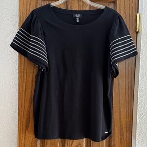 Jones New York Black Top with Gray Striped Sleeves